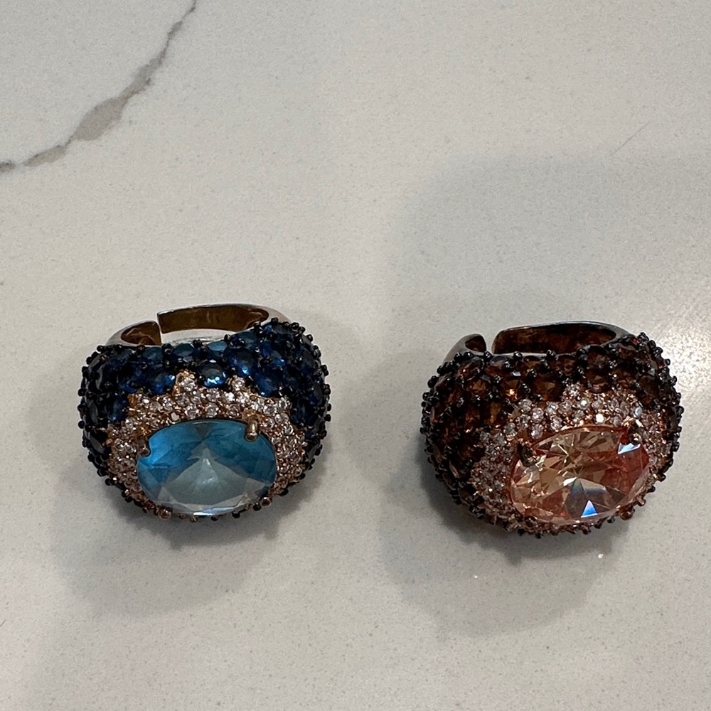Elegant Blue and Pink Crystal Rings